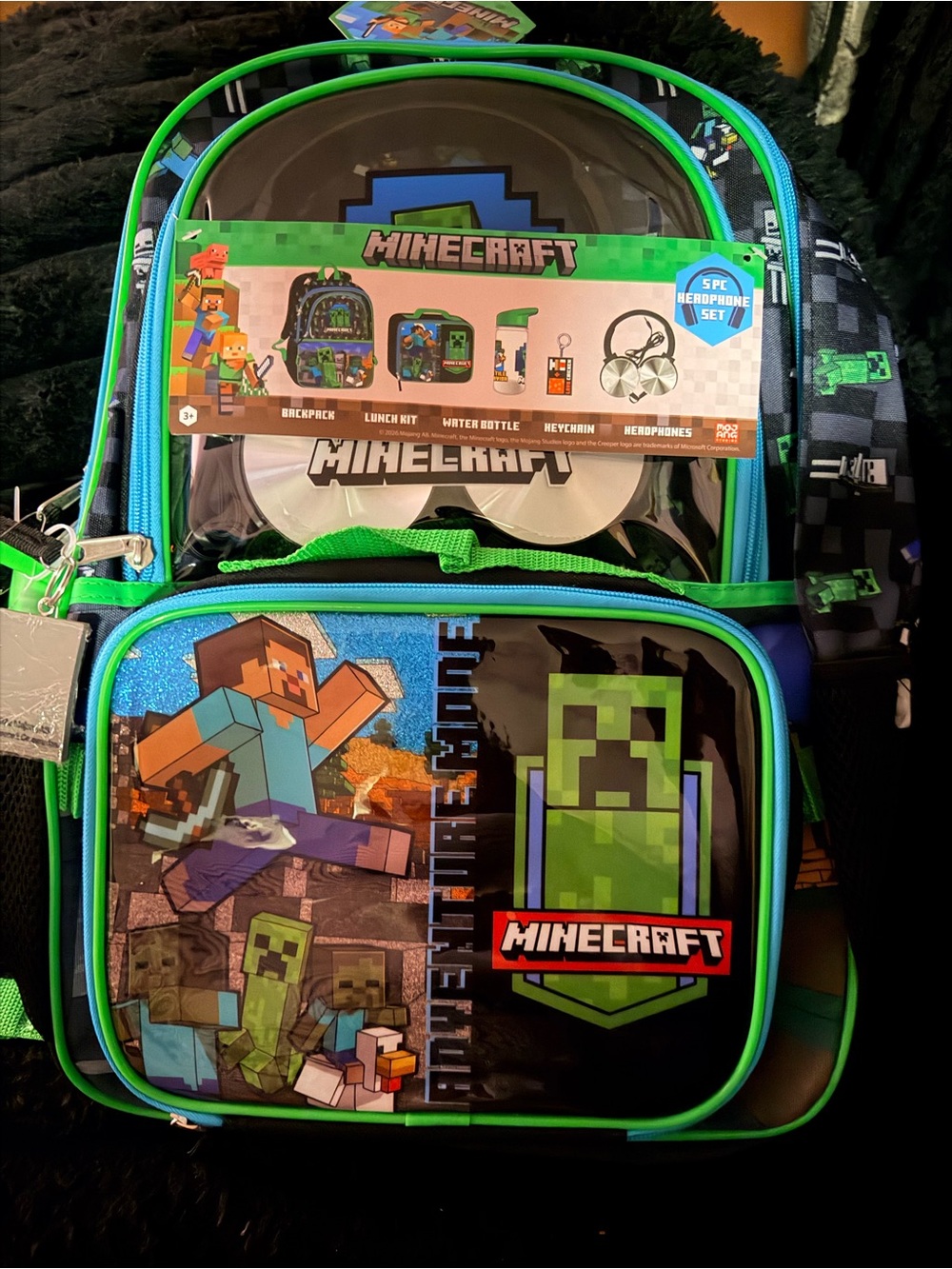 Minecraft Kids Backpack Set in Green and Black